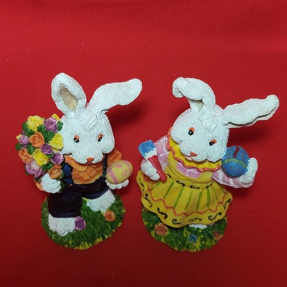 VTG Ks Collection Spring Easter Bunny Rabbit Figurine Home Decor Set of 2 - Picture 3 of 13